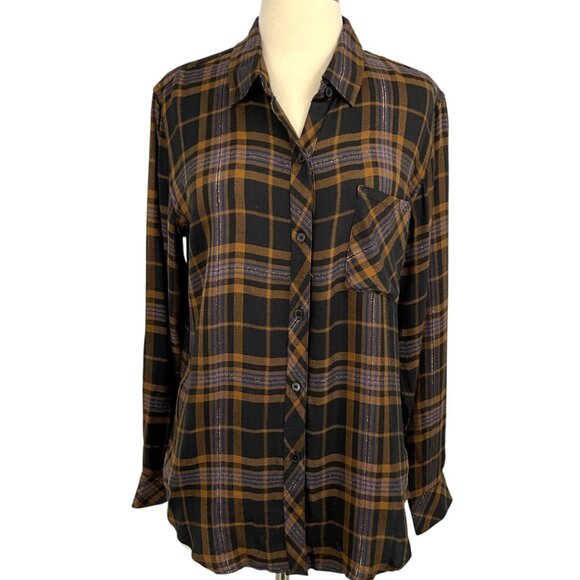 Rails Tops - NWT Rails Hunter Shirt Camel Black Lurex Plaid Button Down Size Medium M